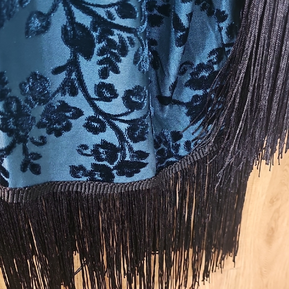 Gypsies & Moondust Blue and Black Floral Cape with Fringe - Picture 8 of 10